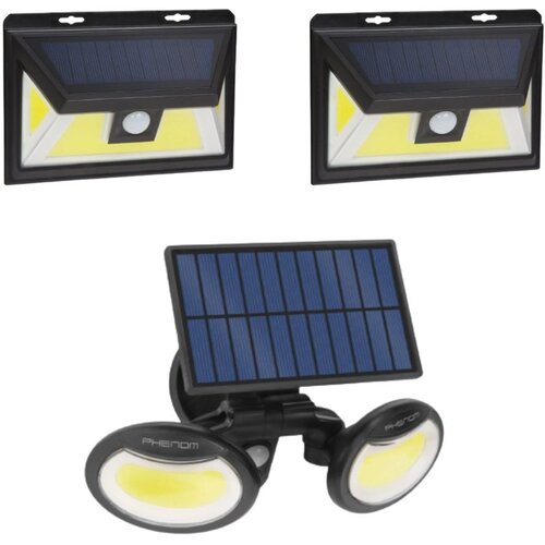 Phenom Solarni LED komplet - 2x stenska solarna LED svetilka 5W 300lm + solarni reflektor 8W 500lm s senzorjem gibanja in mraka ter 3 n Cene