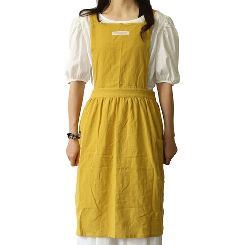 INF Lanena bombažna predpasnik - Cross Back Pinafore za umetnost, kavarno in delo Yellow, (5000078369) Cene