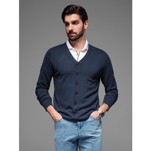 Ombre Men's knitted sweater with structured dots - navy blue Cijene