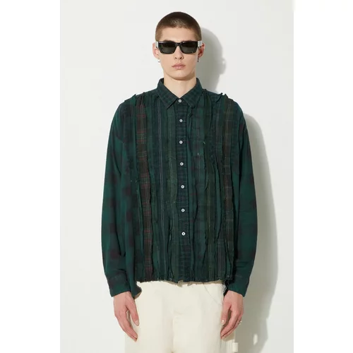 Needles Pamučna košulja Flannel Shirt -> Ribbon Wide Shirt / Over Dye za muškarce, boja: zelena, relaxed, s klasičnim ovratnikom, OT304