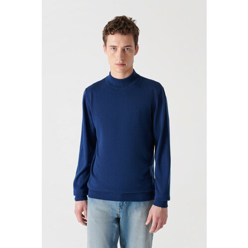 Avva Light Navy Blue Unisex Knitwear Sweater Half Turtleneck Non-Pilling Regular Fit Cene