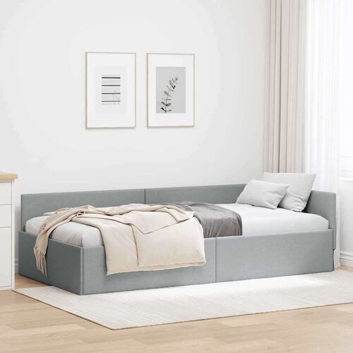 vidaXL Kotna postelja Svetlo siva 90 x 200 cm Tkanina in oblikovan les Cene