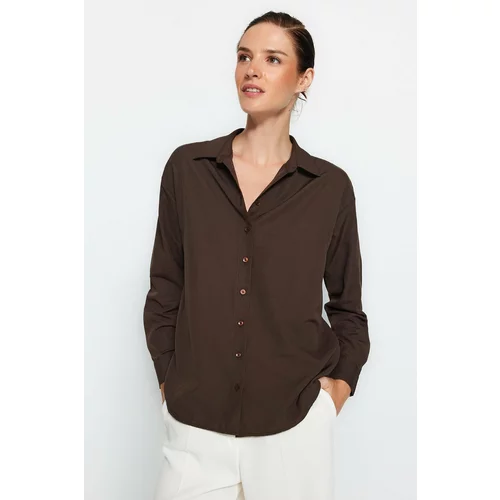 Trendyol Dark Brown Loose Fit Woven Shirt