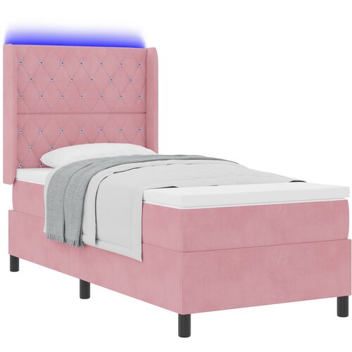VidaXL Box Spring Postelja z Blazino &amp;amp; LED Roza 100x200 cm Žamet, (22049882) Slike