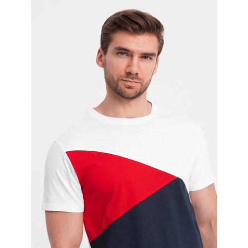 Ombre Tri-color men&amp;#039;s cotton t-shirt - white and navy blue Slike