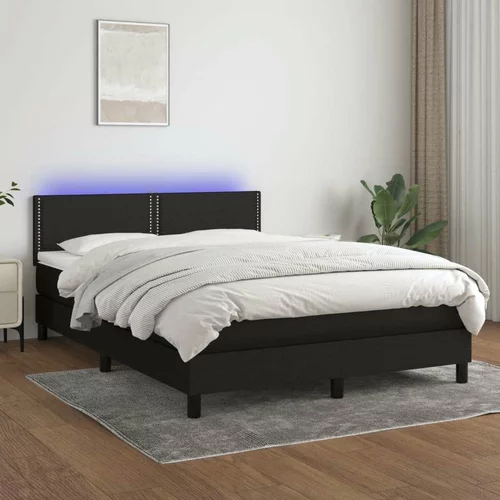  Box spring postelja z vzmetnico LED črna 140x200 cm blago, (20724929)