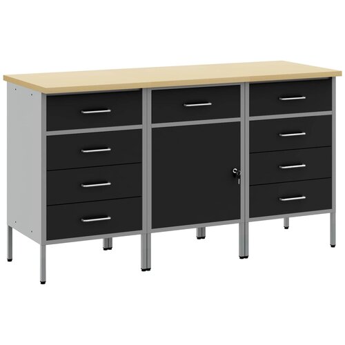  Radni ormar s ladicama 3 kom. Crna i Siva 150 x 55 x 85 cm Slike