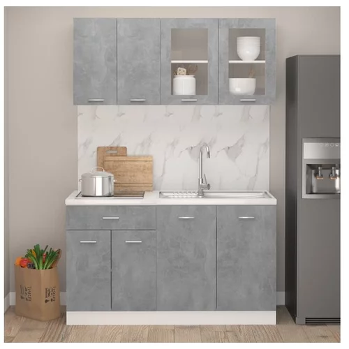  Komplet kuhinjskih omaric 4-delni betonsko siv iverna plošča