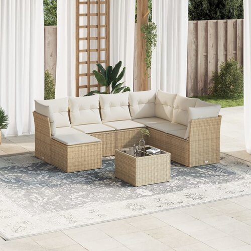 vidaXL 8-dijelni set vrtnih sofa od poliratana s jastucima bež Cijene