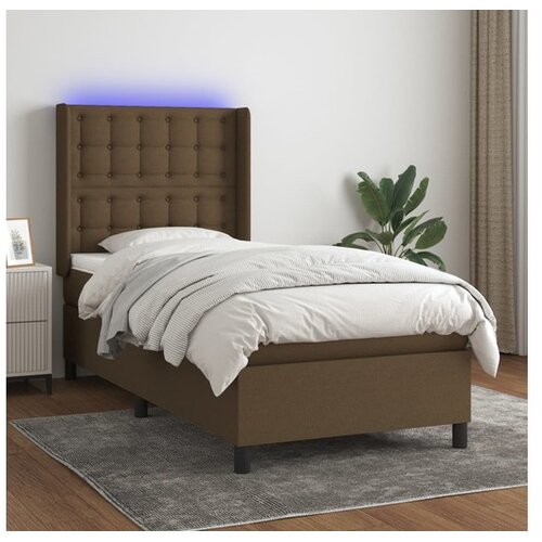  Krevet box spring s madracem LED tamnosmeđi 100x200 cm tkanina Cene