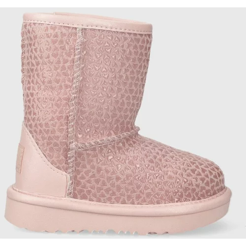 Ugg Dječje kožne cipele za snijeg T CLASSIC IIEL HEARTS boja: ružičasta