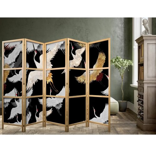  Japanski paravan - Cranes at Night - Golden-White Birds Flying Away on a Black Background 225x172 Slike
