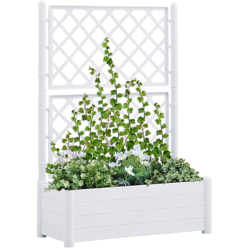 vidaXL Vrtno cvetlično korito z oporno mrežo 100x43x142 cm PP belo Cene