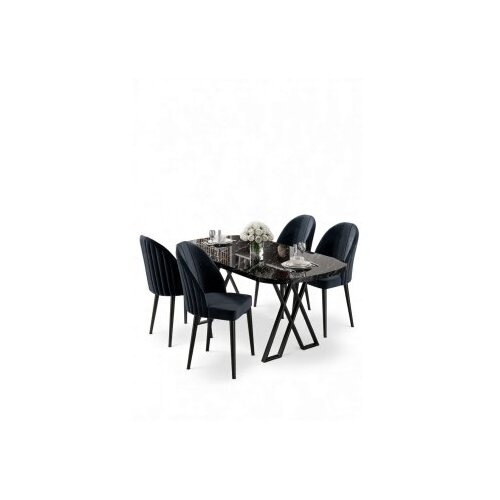 Hanah home Set trpezarijskog stola i stolica (5 delova) Kaye Black Marble Anthracite Cene
