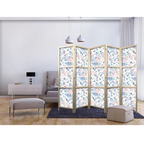  Japanski paravan - Fish in Minimalist Style - Fishes in Aztec Style in Pastel Color Tones on a White Background 225x172 Cene
