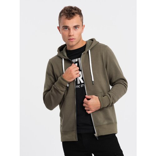 Ombre BASIC men's zip-up hoodie - dark olive green Cene