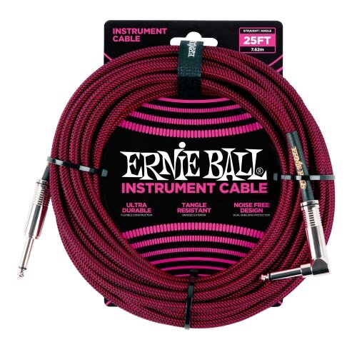 Ernie Ball kabel P06062 - 25FT(7,62m) BRAIDED 6,3mm - 6,3mm L instrument - BLK/RED boja Cijene