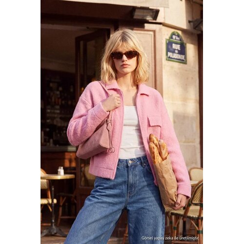 TRENDYOLMILLA Trendyol ženski duks Milla Pink Polo Collar Coatigan Pocketed Knitwear Cardigan Twoaw27Hi00016 Cene