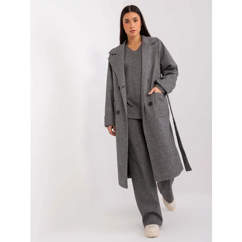 Fashion Hunters Dark grey long coat with pockets