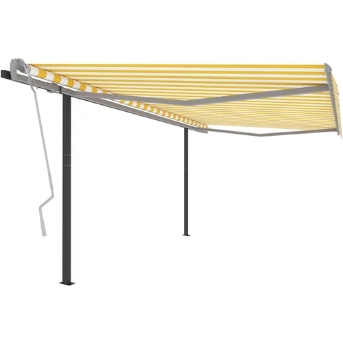 vidaXL Ročno zložljiva tenda s stebrički 4x3,5 m rumena in bela