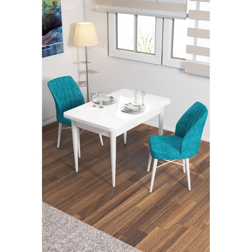 Hanah home trpezarijski set Arp, sto i 2 stolice, bela ploča, tirkizna tkanina Babyface Cene