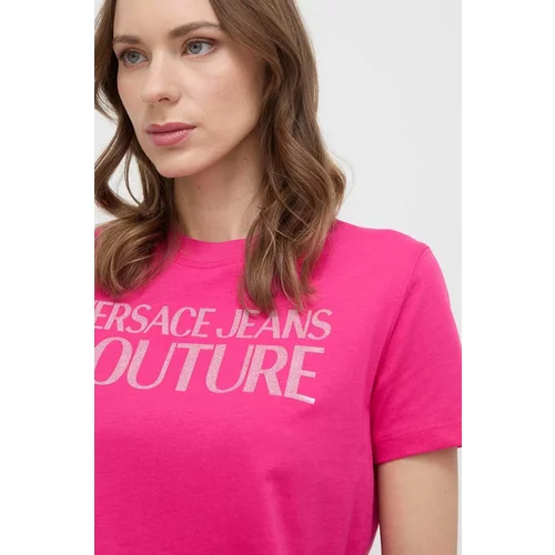 Versace Jeans Couture Pamučna majica za žene, boja: ružičasta