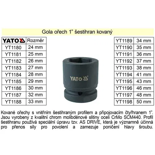 Yato Šesterokotnik Gola oreh 1" kovan 30mm, (20687511)