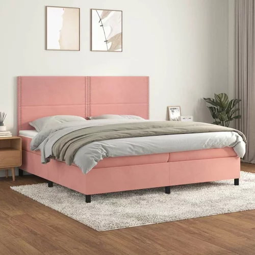  Box spring postelja z vzmetnico roza 200x200 cm žamet, (20893763)