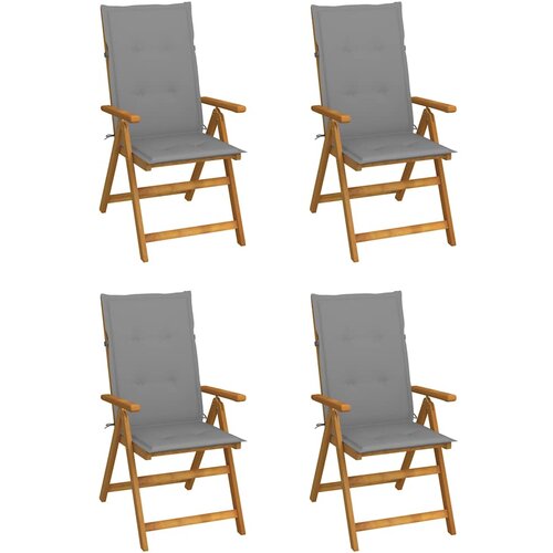  Sklopive stolice na razvlačenje, 4 kom. s jastucima, masivno drvo akacije Siva 120 x 50 x 3 cm Slike