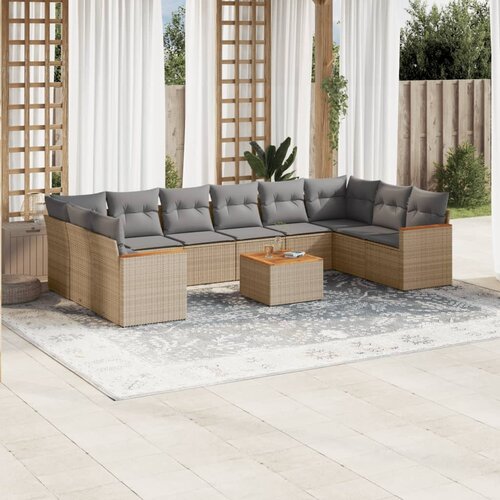 vidaXL 11-dijelni set vrtnih sofa s jastucima bež od poliratana Cijene