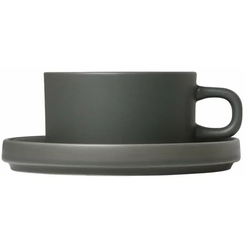 Blomus Komplet 2 temno zelenih keramičnih skodelic za čaj s podstavki Pilar, 170 ml