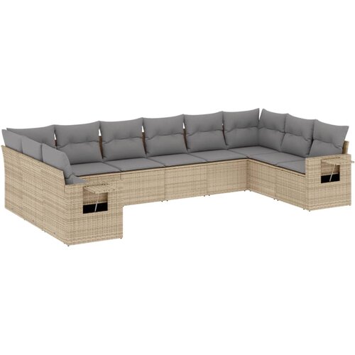  10-dijelni set vrtnih sofa s jastucima bež od poliratana 85 x 62 x 69 cm Slike