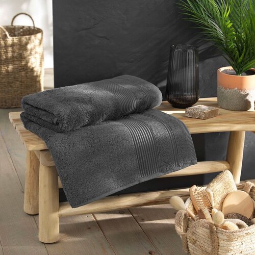 Douceur d int&amp;eacute;rieur Temno siva bombažna brisača iz frotirja 90x150 cm Tendresse &amp;ndash; Slike