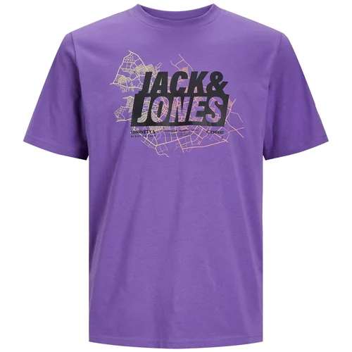 Jack & Jones Majica 'OMAP' pastelno žuta / tamno ljubičasta / roza / crna