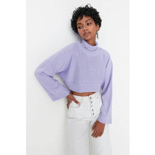 Trendyol Lilac Super Crop Turtleneck Knitwear Sweater Slike