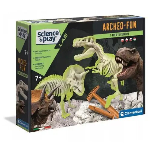 Clementoni Science&amp,Play: Archeofun Illuminated T-rex i Triceratops arheološki set - Cene