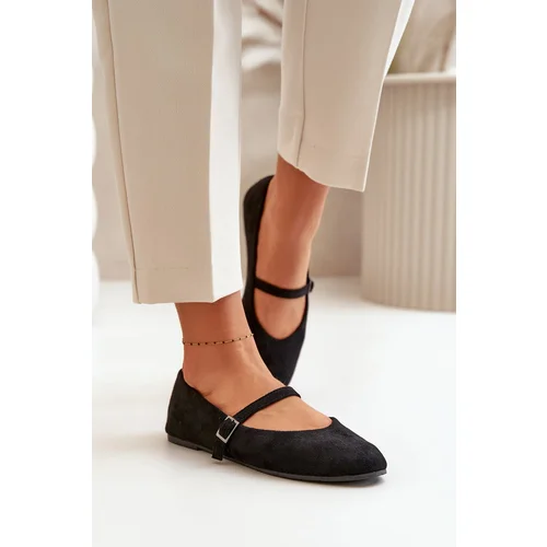 Kesi Flat ballet flats with belt eco suede black tirilina