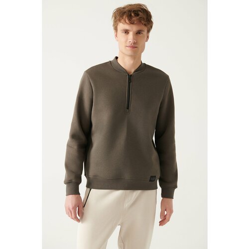 Avva Men's Anthracite Half Zipper Cotton Standard Fit Regular Cut Sweatshirt Cene