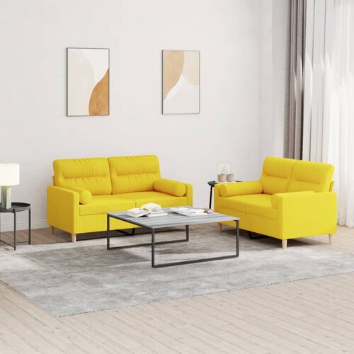  2-dijelni set sofa s jastucima svjetložuti od tkanine Cijene