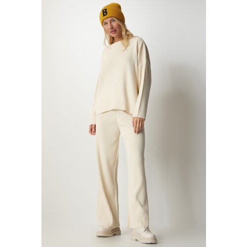  Women's Cream Knitwear Sweater Pants Suit Cene