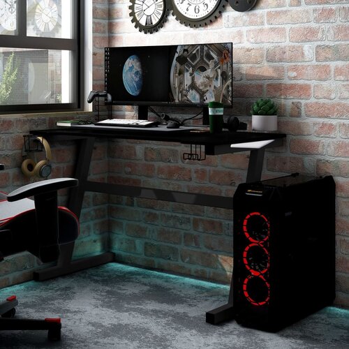 VidaXL Gaming miza z nogami Z-oblike črna 90x60x75 cm Slike