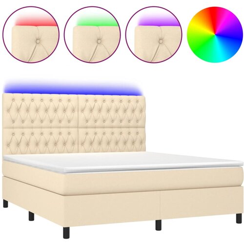 vidaXL Box spring postelja z vzmetnico LED krem 180x200 cm blago, (20901300) Cene