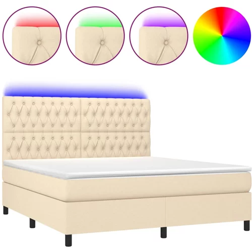 vidaXL Box spring postelja z vzmetnico LED krem 180x200 cm blago, (20901300)