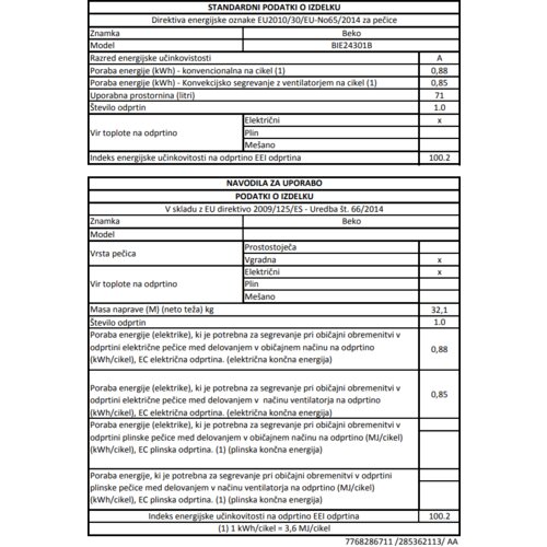 Beko BIE 24301 B ugradna rerna Slike