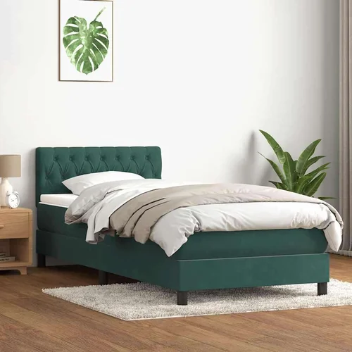 Box Spring krevet s madracem tamnozeleni 90x220 cm baršun