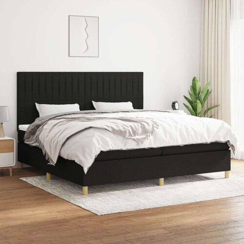  Box spring postelja z vzmetnico črn 200x200 cm blago, (20892837) Slike