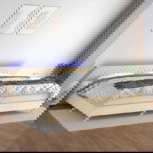  Box spring postelja z vzmetnico LED krem 200x200 cm blago, (20900465) Slike