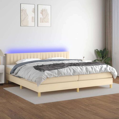  Krevet box spring s madracem LED krem 200x200 cm od tkanine Slike