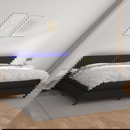 VidaXL Box spring postelja z vzmetnico LED črna 180x200 cm um. usnje Slike