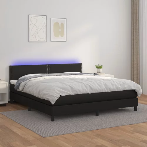 vidaXL Box spring postelja z vzmetnico LED črna 180x200 cm um. usnje